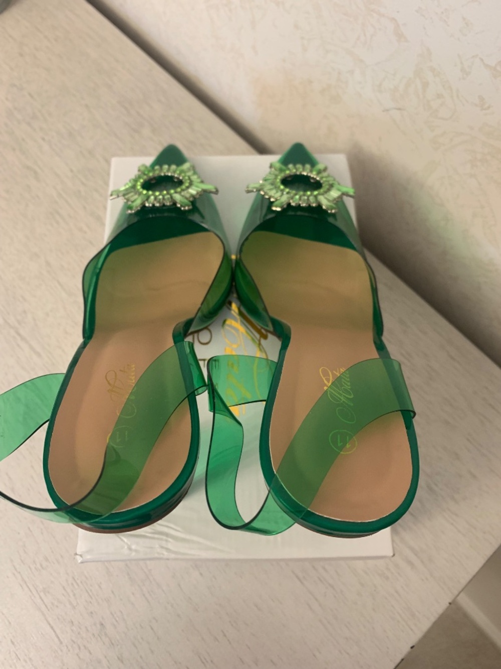 Mata green crystal embellished PVC sling back pumps, size 11 - Picture 4 of 7